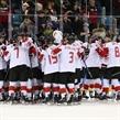 GANGNEUNG, SOUTH KOREA - FEBRUARY 24: Team Canada player celebrate after a 6-4 bronze medal game win against the Czech Republic at the PyeongChang 2018 Olympic Winter Games. (Photo by Andre Ringuette/HHOF-IIHF Images)

